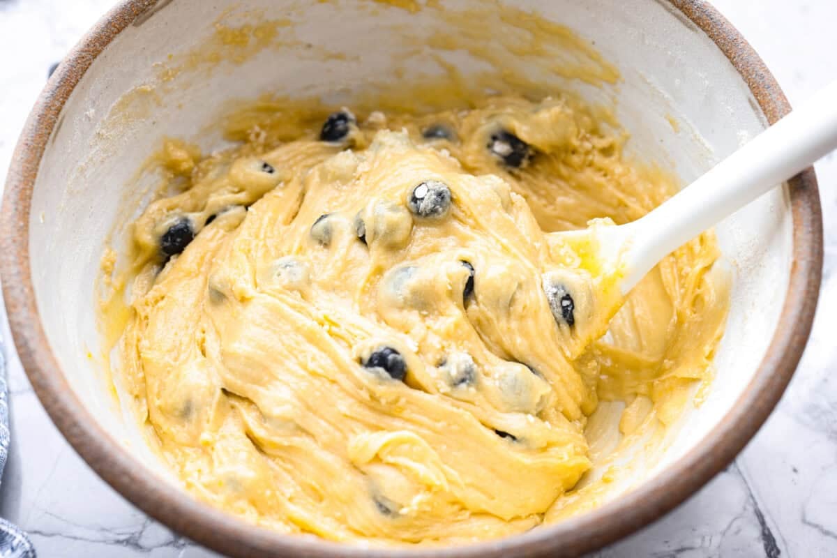 This 5 Ingredient Blueberry Bread is the little shortcut loaf you’ll make once and then suddenly need every weekend. It’s soft, sweet, full of juicy blueberries, and comes together with only five simple ingredients. All ingredients mixed together.