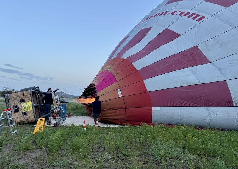 Inflating a hot air balloon
