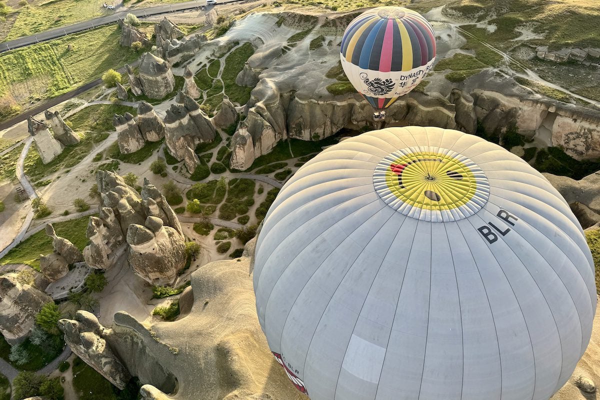 Looking down on fairy chimneys and hot air balloons