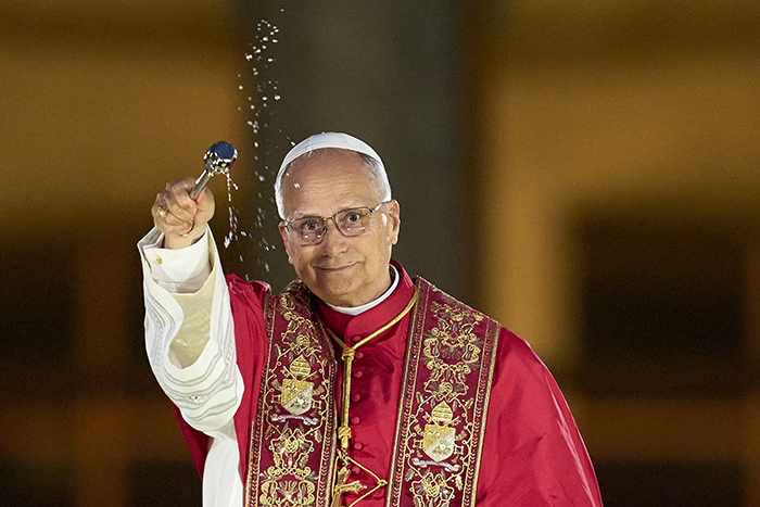 Pope Leo XIV at Sagrada Fam&iacute;lia in Barcelona during the tower inauguration ceremony