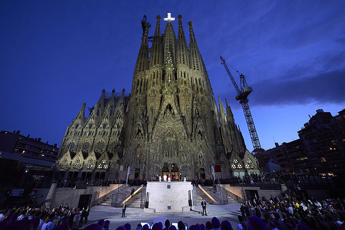 Sagrada Fam&iacute;lia in Barcelona during inauguration of the Tower of Jesus Christ