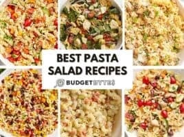 A collage of pasta salads.