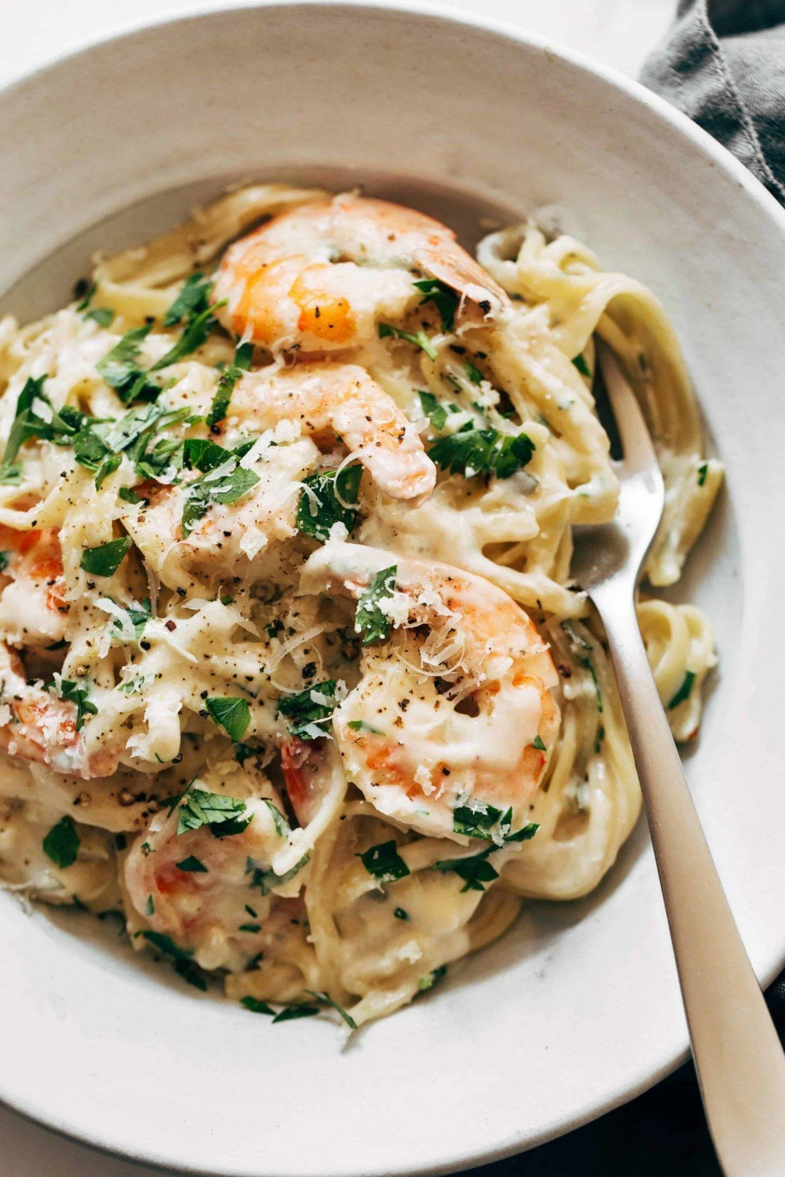 White whine pasta with shrimp.