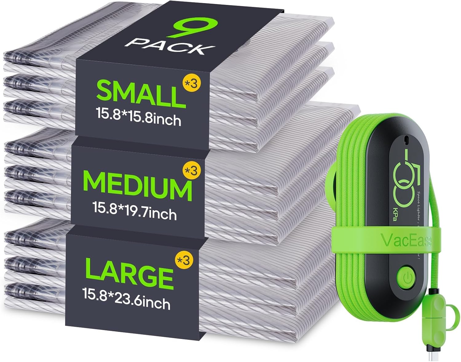 Vacbird 9 Pack Travel Vacuum Storage Bags with USB Electric Pump Vacbird 9 Pack Travel Vacuum Storage Bags with USB Electric Pump