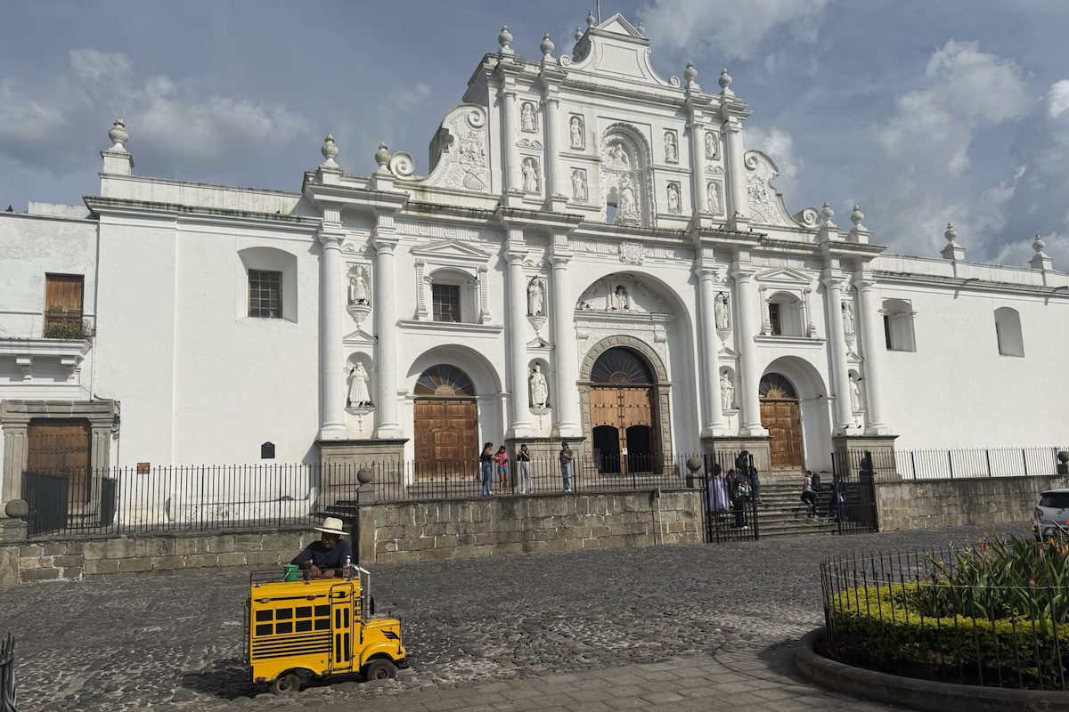 Antigua cathedral with ice cream vendor