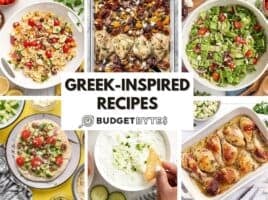 A collage of Greek-inspired recipes.