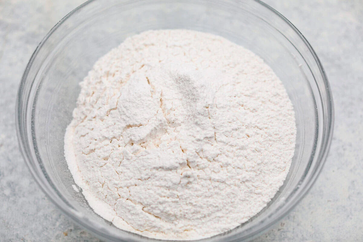 Dry ingredients added to the bowl. 