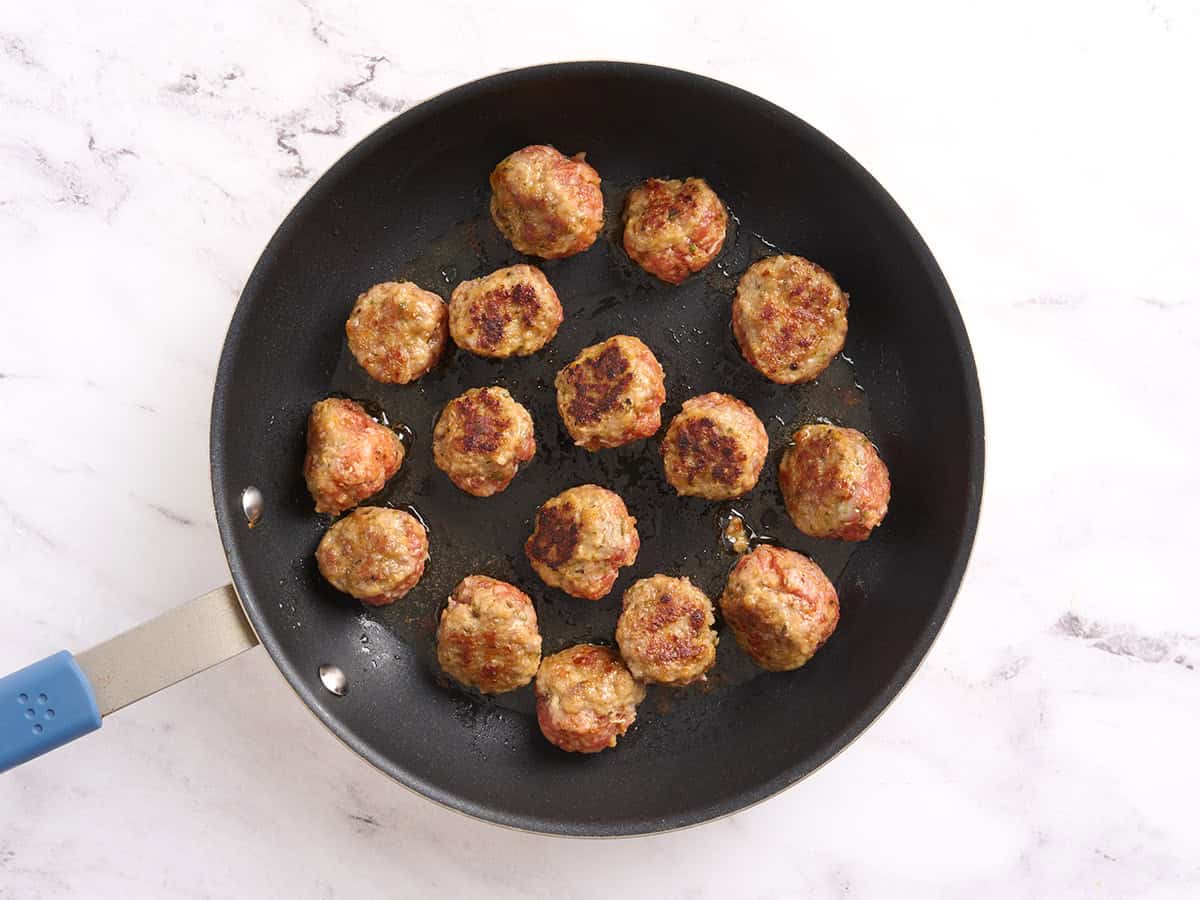 Optional step of browning the meatballs in a skillet.