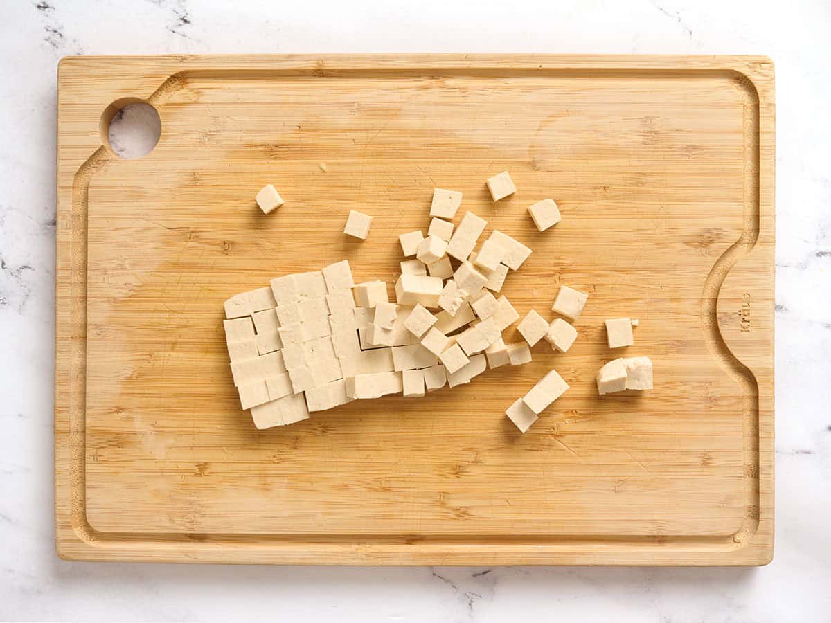 Half a block of tofu cut into cubes.