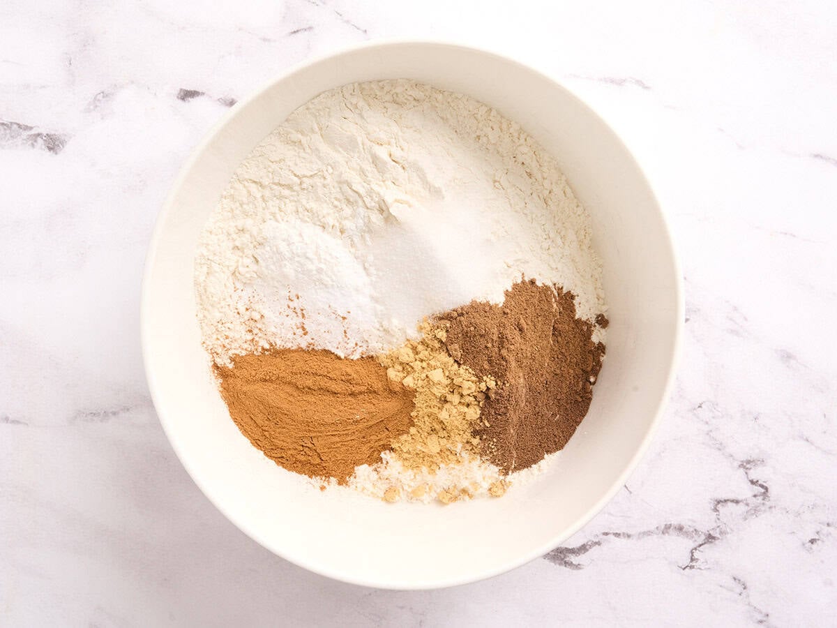 Dry ingredients in a mixing bowl.