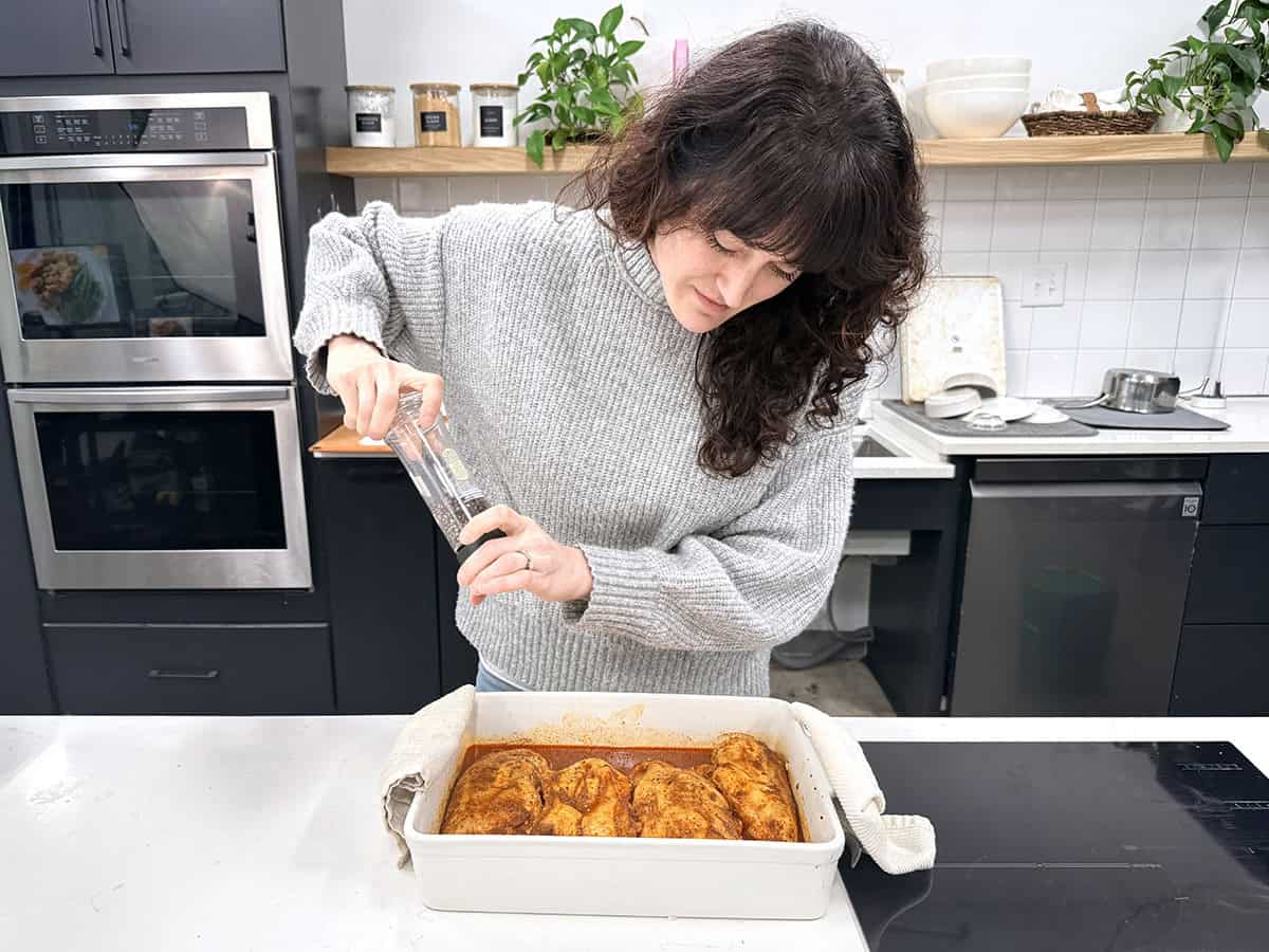 Jess Rice making her easy baked chicken breasts in our Nashville test kitchen.