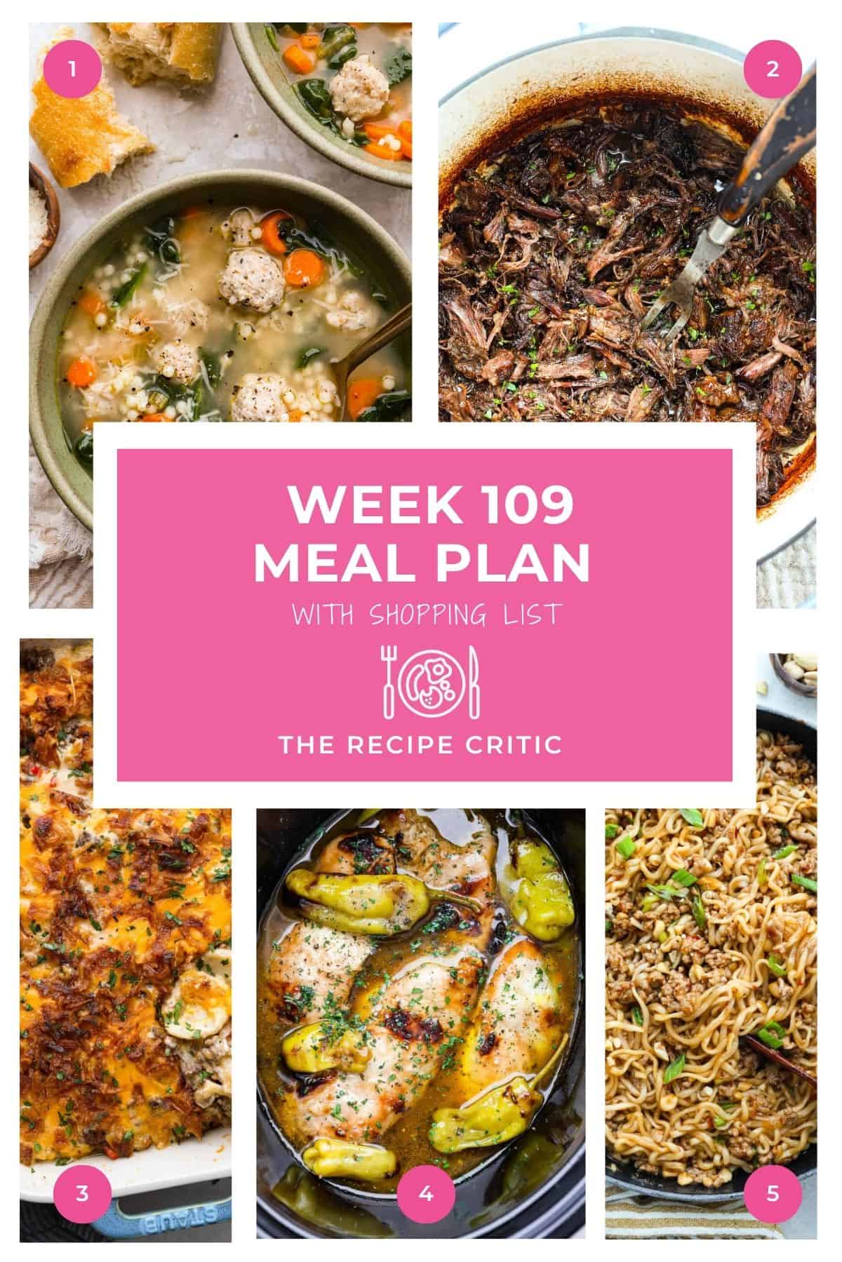 Collage of all of the hero images of the meals in this week's meal plan.