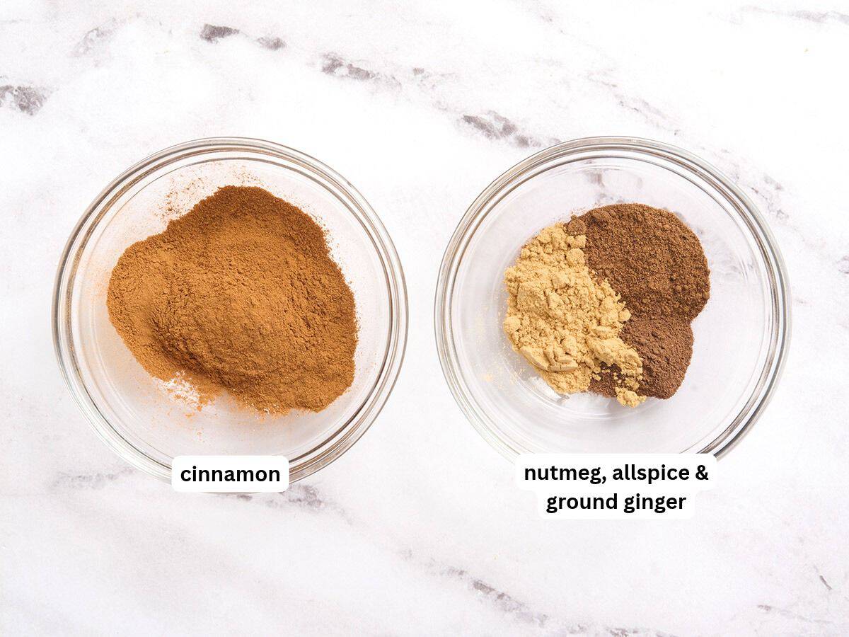 The ingredients for an apple spice mix with labels.