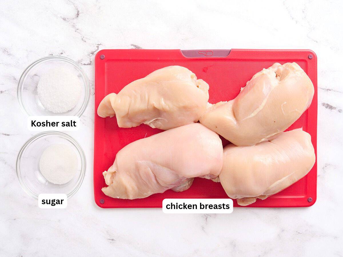 The ingredients for a chicken brine with labels.