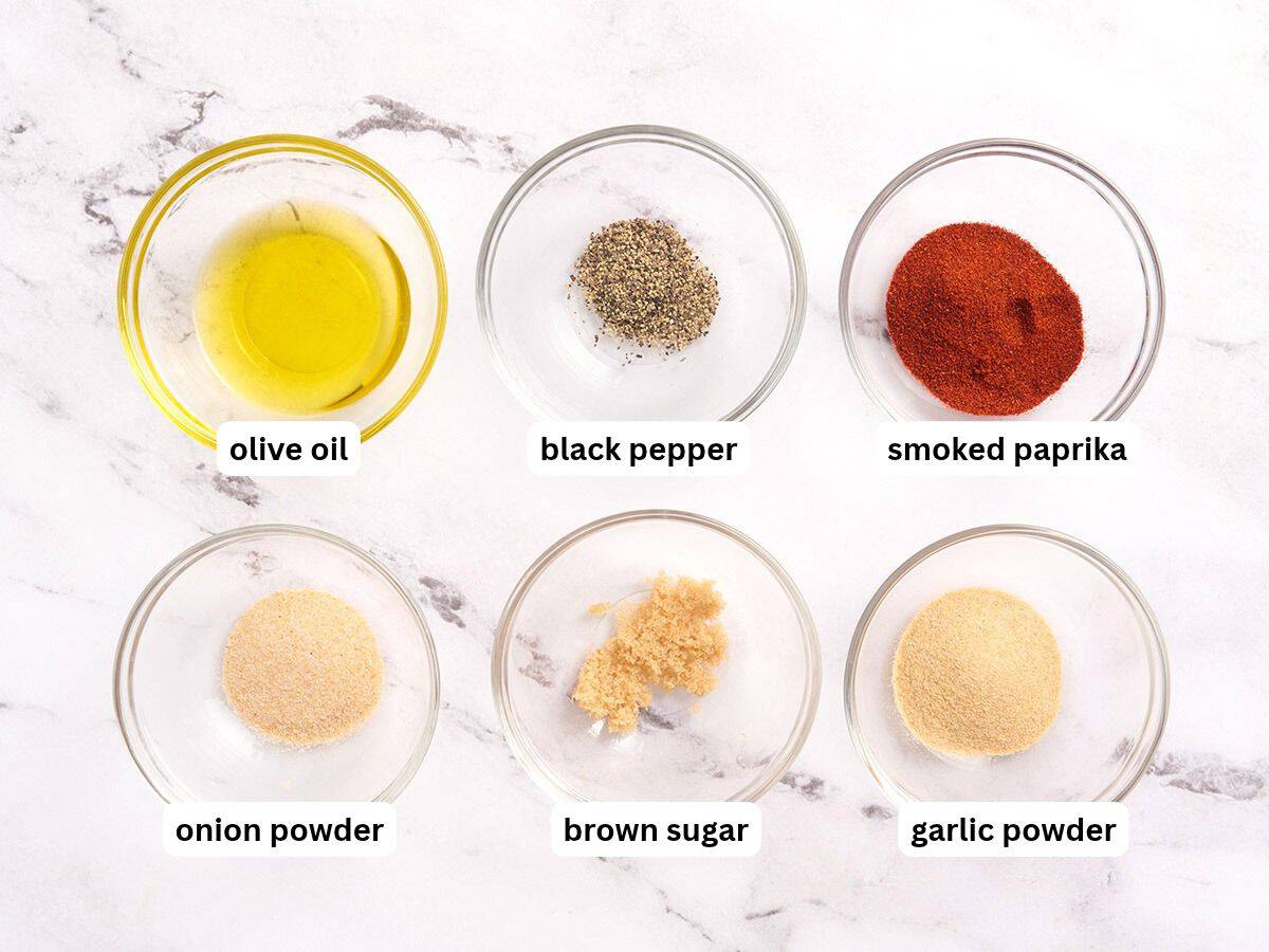 The ingredients for the spice mix for baked chicken breasts with labels.